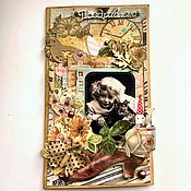 Открытки handmade. Livemaster - original item Vintage-style postcard Girl with a cat. Handmade.
