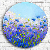 Картины и панно handmade. Livemaster - original item Cornflower Round Painting Paintings for Kitchen, Living Room. Handmade.