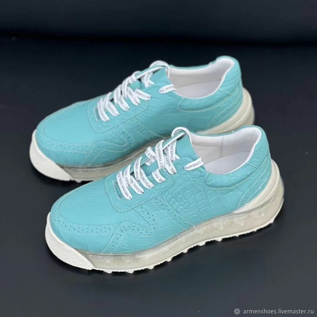 Кроссовки из натуральной кожи крокодила, в голубом цвете! в интернет ...
