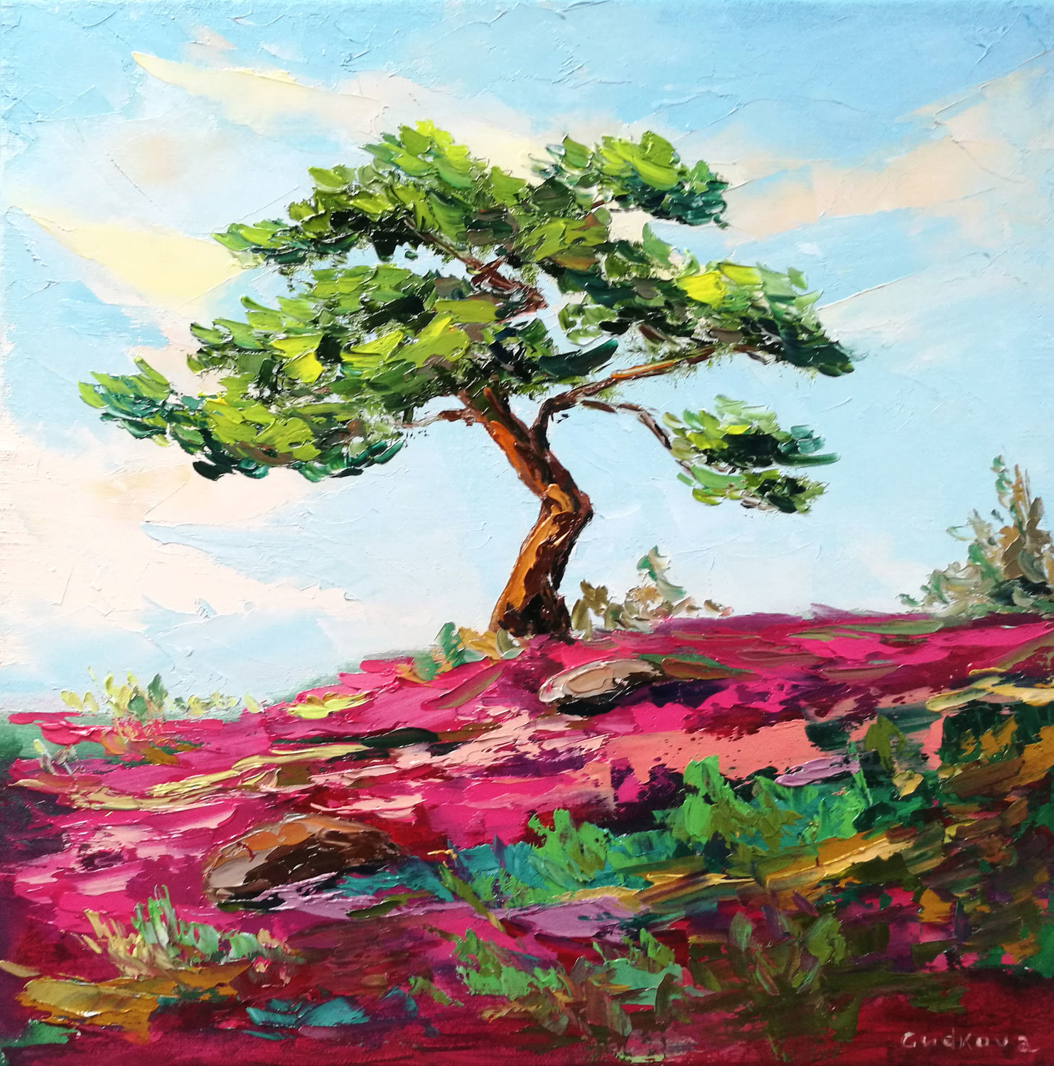 Яркий Пейзаж Сосна Картина Маслом Картина с деревом на холсте в ...