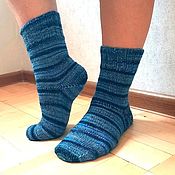 Аксессуары handmade. Livemaster - original item Knitted socks 39 -39,5 r-r woolen women`s blue striped warm. Handmade.
