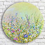 Картины и панно handmade. Livemaster - original item Round painting with flowers Summer, sunny landscape. Handmade.