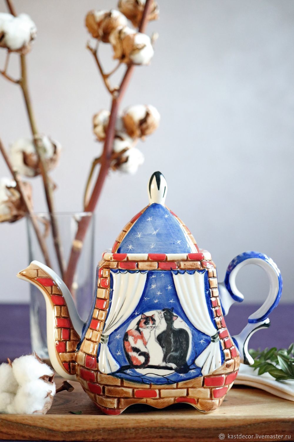 The tea pot porcelain 'Cats on the branch', Teapots & Kettles, Moscow,  Фото №1