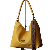 Сумки и аксессуары handmade. Livemaster - original item Yellow leather bag with embroidered strap. Handmade.