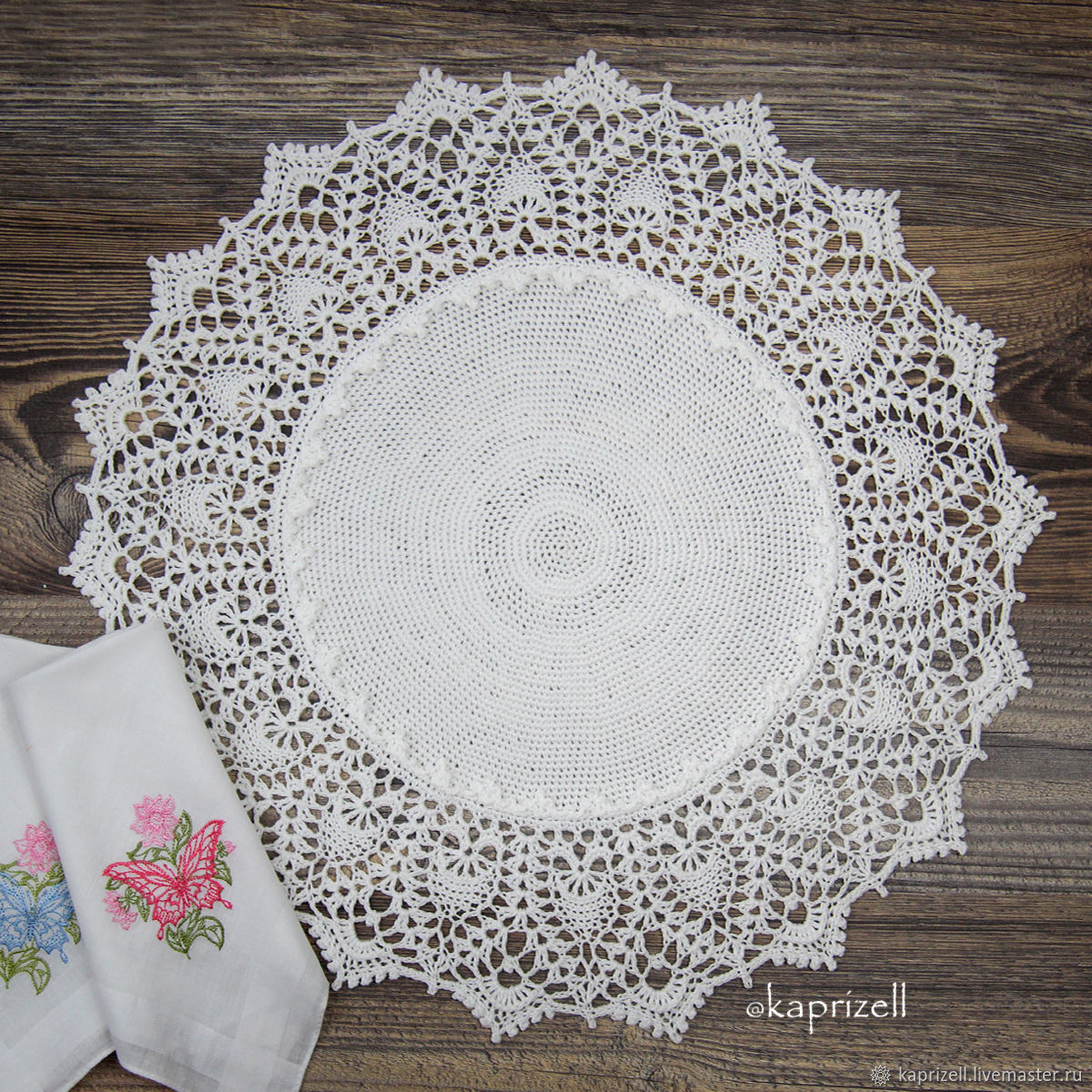 Круглая сервировочная салфетка крючком белого цвета, 40 см в интернет ...