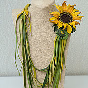 Украшения handmade. Livemaster - original item Necklace from leather with the sunflower a Little sun. brooch made of leather.. Handmade.