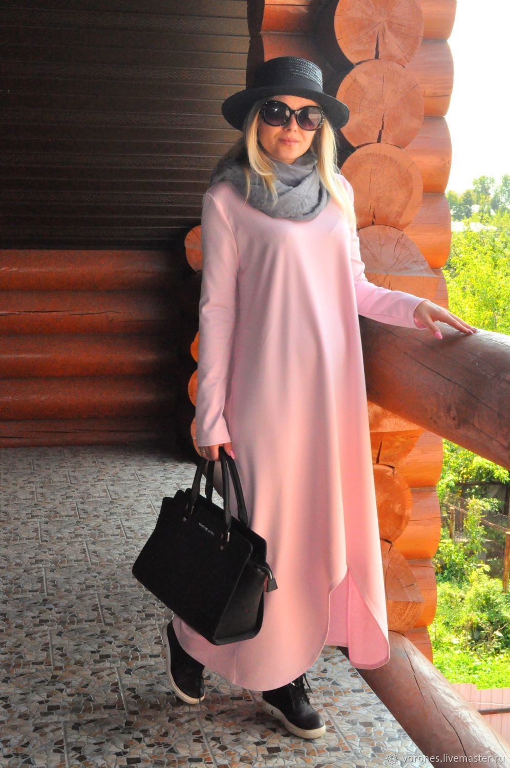 Maxi dress Jersey asymmetric hem. Color pale pink, Dresses, Moscow,  Фото №1