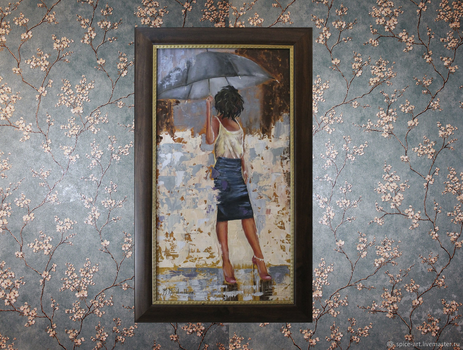 Oil Painting The Girl Dancing In The Rain 41h76 Canvas Palette Knife