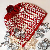 Аксессуары handmade. Livemaster - original item Winter men`s women`s hat with a pumpon burgundy Celtic pigtail. Handmade.