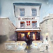 Картины и панно handmade. Livemaster - original item Paris Cafe Pastel Painting (white brown grey). Handmade.