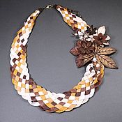 Украшения handmade. Livemaster - original item Coffee - Cinnamon Etude Necklace and brooch made of genuine leather. Handmade.