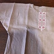 Рубаха голошейка, оливковый лен, традиционного кроя