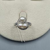 Украшения handmade. Livemaster - original item Silver ring with white pearls and cubic zirconia. Handmade.