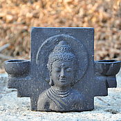 Для дома и интерьера handmade. Livemaster - original item Candle holder Buddha double sided of concrete, dusty black patina. Handmade.