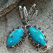 Украшения handmade. Livemaster - original item 925 sterling silver earrings with natural turquoise and blue sapphires. Handmade.
