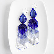 Украшения handmade. Livemaster - original item Blue beaded earrings with fringe; Gradient Earrings. Handmade.