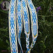 Русский стиль handmade. Livemaster - original item The Orepei belt is blue and white with a yellow border. Handmade.