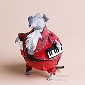 Для дома и интерьера handmade. Livemaster - original item Toy interior Mouse, Christmas tree toy for Christmas tree Musician. papier-mache. Handmade.