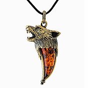 Украшения handmade. Livemaster - original item Wolf Pendant Amulet for protection large brass amber male. Handmade.