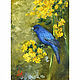 Miniature oil painting 'Good News' bird blue, Pictures, Belorechensk,  Фото №1