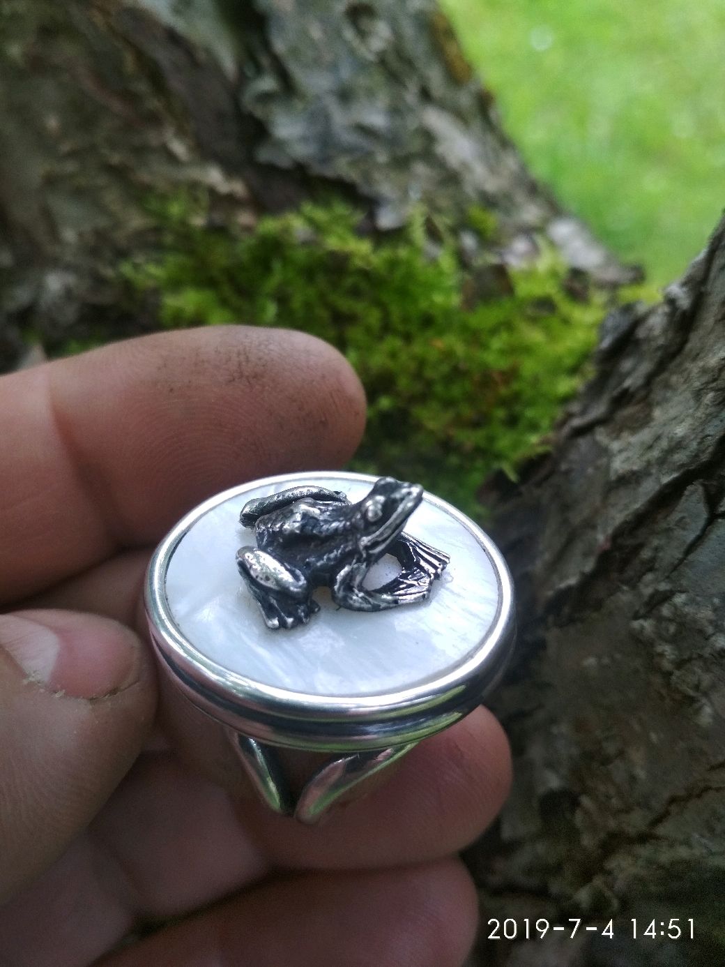 Серебряное кольцо лягушка