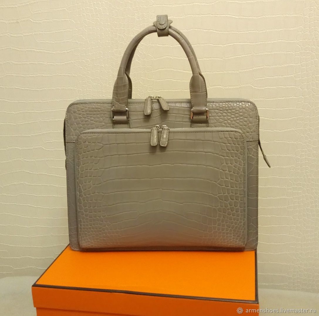 Сумка - портфель, унисекс, из кожи крокодила, в сером цвете в интернет ...