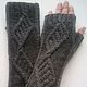 Fingerless long gloves, Patterned stripes, dark grey, Mitts, Kamyshin,  Фото №1