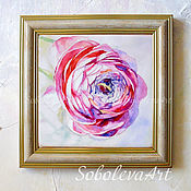 Картины и панно handmade. Livemaster - original item Decorative Panel Picture pink Ranunculus Watercolor Painting. Handmade.