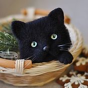 Украшения handmade. Livemaster - original item Black cat felt brooch. Handmade.