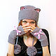 Hat with Cat ears knitted women's grey. Caps. Space Cat Knitting. My Livemaster. Фото №6