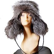 Аксессуары handmade. Livemaster - original item Hat-earflaps made of genuine leather and silver fox fur. Handmade.