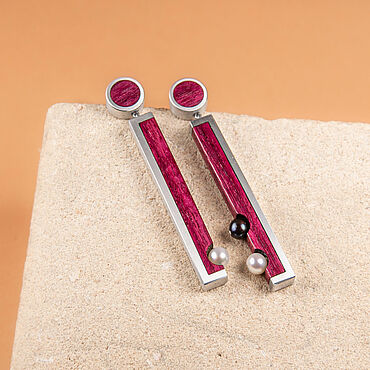  ручной работы. Ярмарка Мастеров - ручная работа Серьги Balance | Длинные серьги | жемчуг, дерево, серебро, алюминий. Handmade.