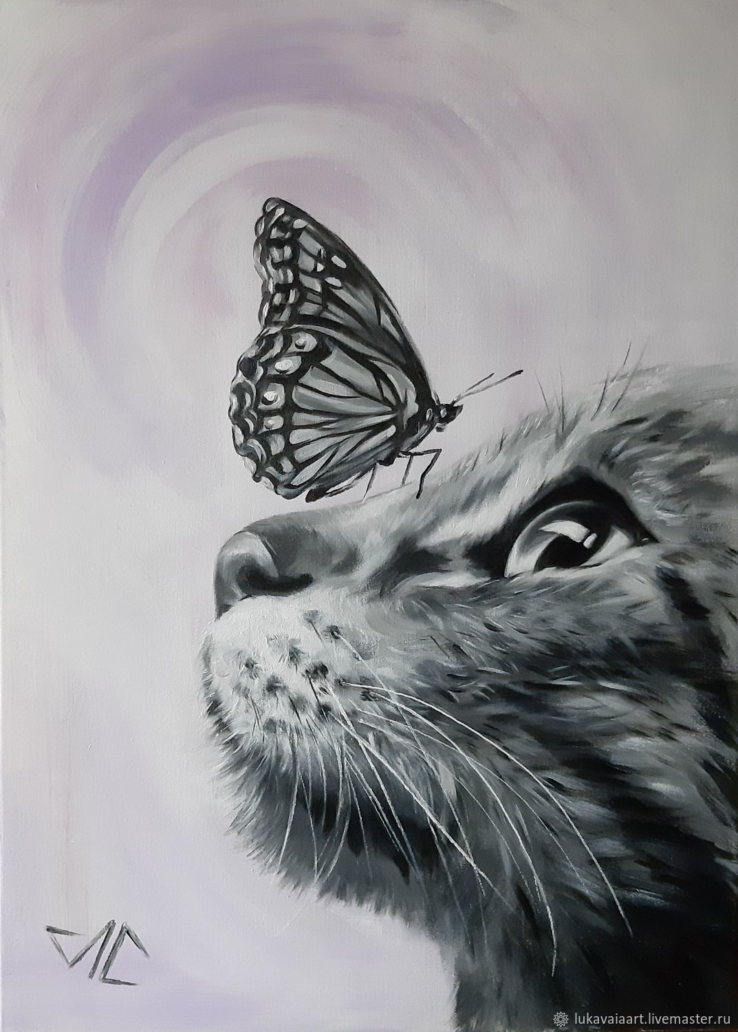 Картина двух кошек с бабочками на ней