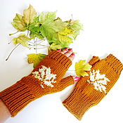 Mitts: Knitted mitts Merino green melange