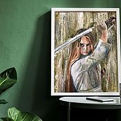 Картины и панно handmade. Livemaster - original item Girl with a sword, oil painting, portrait of a girl.. Handmade.