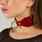 Субкультуры handmade. Livemaster - original item Red leather choker with ring, BDSM leather collar. Handmade.