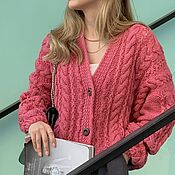 Одежда handmade. Livemaster - original item cardigans: Women`s short cardigan in the color of cranberry oversize with buttons. Handmade.