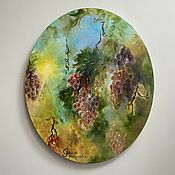 Картины и панно handmade. Livemaster - original item Pictures: Sun and grapes Oil painting on oval canvas. Handmade.