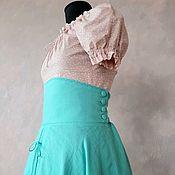 Одежда ручной работы. Ярмарка Мастеров - ручная работа Swing linen skirt in Tiffany color. Handmade.