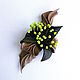 Order Leather brooch flower with stamens Tara Green marsh brown. De-Si-Re. Livemaster. . Brooches Фото №3