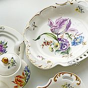 Посуда handmade. Livemaster - original item Painted porcelain fruit Bowl Meissen Classic bouquet. Handmade.