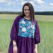 Одежда handmade. Livemaster - original item Linen dress for women long in the floor purple. Handmade.