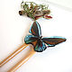 Wooden Ash Hairpin with Turquoise Butterfly Resin. Hairpin. WonderLand. My Livemaster. Фото №5