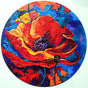 Картины и панно handmade. Livemaster - original item Pictures: Red Poppy Round Acrylic Painting with Poppy. Handmade.