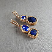 Украшения handmade. Livemaster - original item Asymmetric earrings with lapis lazuli and Swarovski crystals, blue earrings. Handmade.