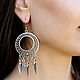 Round earrings with pendants of feathers, Nickel silver. Earrings. Sunny Silver. Online shopping on My Livemaster.  Фото №2