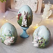 Сувениры и подарки handmade. Livemaster - original item Easter eggs: Set of Hares in the grass, with voluminous decor and painting. Handmade.