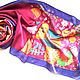 Burgundy scarf Batik scarf silk scarf Women's scarf Batik scarf by batik to Gift teacher Gift woman Gift girl Owls Owlets Sowosky Batik a gift of a Handmade Scarf with ornament .
