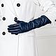 Two sizes! Long demi-season gloves made of genuine blue leather, Vintage gloves, Nelidovo,  Фото №1