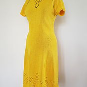 Одежда handmade. Livemaster - original item Yellow Hand Knitted Cotton Summer Dress. Handmade.